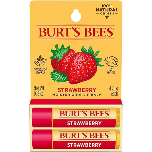 Burt's Bees Lip Balm Mothers Day Gifts for Mom - Strawberry, Lip Moisturizer With Responsibly Sourced Beeswax, Tint-Free, Natural Origin Conditioning Lip Treatment, 2 Tubes, 0.15 oz.-Velvo Beauty