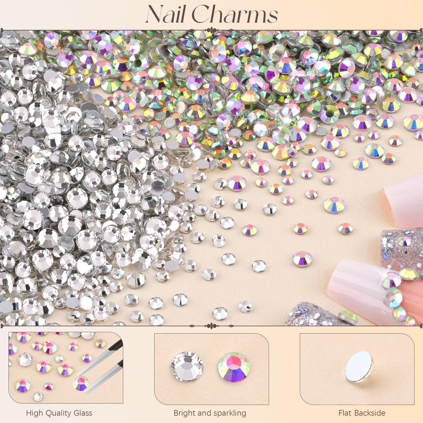 50Pcs 2 Styles 3D Butterfly Nail Charms and Flatback Gems Pearl, Silver+Gold Shiny Luxury Gems, Crystal Jewels Studs with Rhinestones for Nail Design, Nail Art Decoration Set for Acrylic Nails-Velvo Beauty