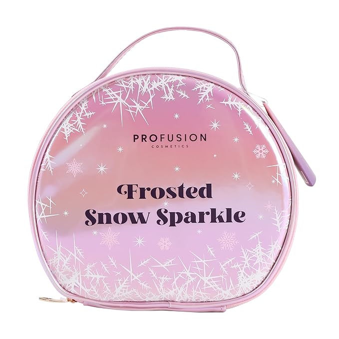Profusion Cosmetics Frosted Snow Sparkle 19 PC Beauty Box, 1Pc Gorgeous Travel Bag, Eyeliner Pencil, Lip Gloss, Face Mist, 2Pc Lip Mask, 3 Pc Makeup Brushes and 3 Shade Face Palette, 8 Shade Palette-Velvo Beauty