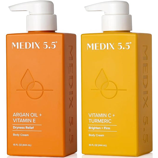 MEDIX Vitamin C Cream + Anti Aging Argan Oil Cream 2PC Skin Care Bundle | Moisturizer Body Cream & Face Lotion | Brightening Body Lotion For Women, Uneven Skin Tone, Wrinkles, & Sun Damaged Skin, 2PC-Velvo Beauty