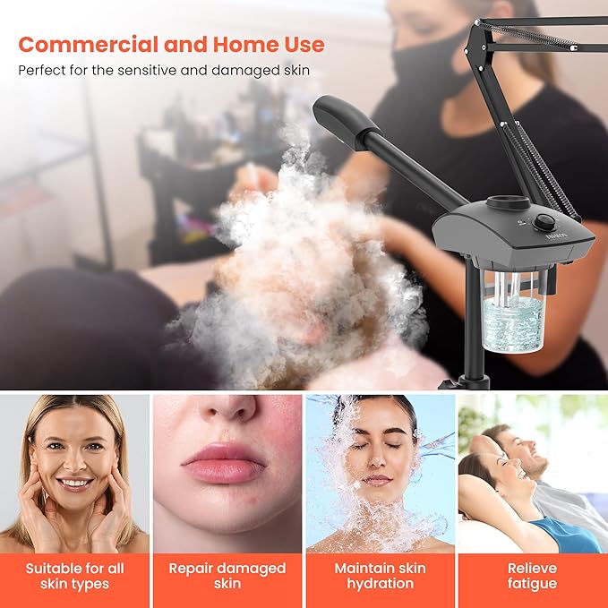 TASALON Professional 2-in-1 Facial Steamer, Ozone Face Steamer with 5X Magnifying Lamp Deep Cleaning Pore,Hot Mist Face Steamer Salon Spa Beauty Skin Care Equipment, Aroma Therapy Nozzle Included-Velvo Beauty