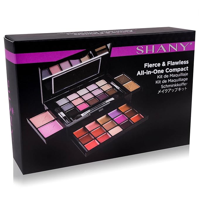 SHANY Fierce & Flawless All-in-One Makeup Set Compact with Mirror, 15 Eye Shadows, 2 Bronzers, 2 Blushes and 15 Lip/Eye Glosses, Makeup Applicators, Premium Giftable Packaging-Velvo Beauty