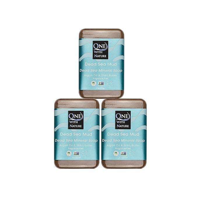 One With Nature Dead Sea Mud Soap 4oz 3-Pack – Purifying and Exfoliating Soap Bar with Dead Sea Salt Minerals for Face & Body, for Men & Women-Velvo Beauty