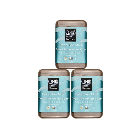 One With Nature Dead Sea Mud Soap 4oz 3-Pack – Purifying and Exfoliating Soap Bar with Dead Sea Salt Minerals for Face & Body, for Men & Women-Velvo Beauty