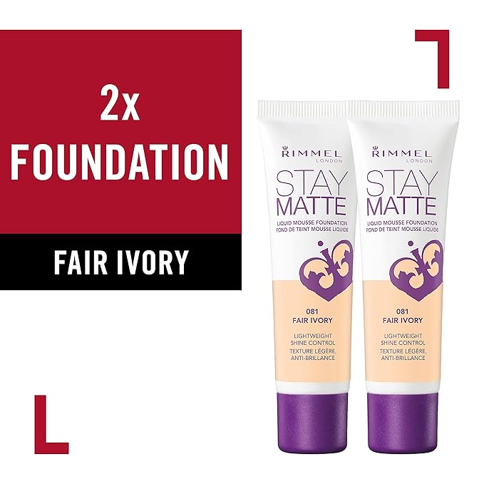 Rimmel, Stay Matte Foundation, Fair Ivory 2 Count (Pack of 1)(packaging may vary)-Velvo Beauty
