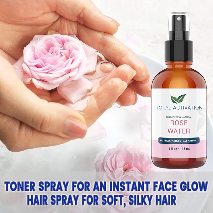 Large 4 oz 100% Pure, Organic Moroccan Rose Water Spray Face Toner, Skin Body Hair Spray, Eye Makeup Remover Alcohol Free Toner Minimizes Scar Hydrating Soothing Mist for Dry Oily Combination Skin-Velvo Beauty