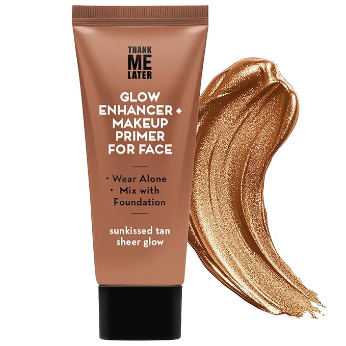 Elizabeth Mott Thank Me Later Glow Enhancer - Hydrating Face Primer & Highlighter for Radiant Skin, Vegan & Cruelty-Free, No Sulfates, Parabens, or Phthalates - Tan Sheer Glow Shade - 30g-Velvo Beauty