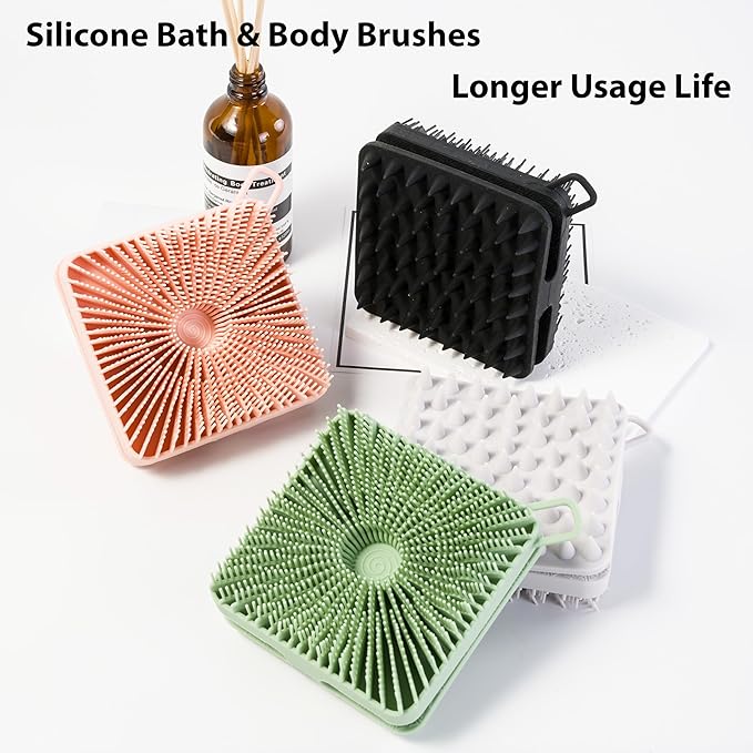 2 PC Silicone Exfoliating Body Scrubber, Silicone Body Shampoo Brush, Soft Silicone Loofah for Sensitive Skin, Shower Silicone Hair Scalp Massager, Easy to Clean, Lather Well(Black&Green)-Velvo Beauty
