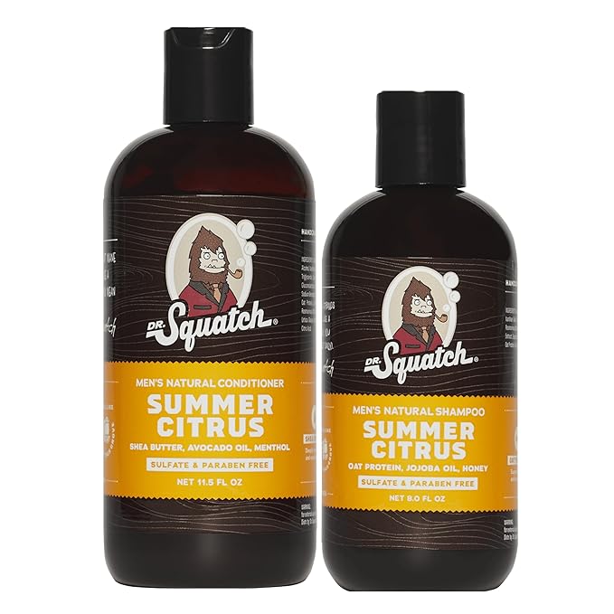 Dr. Squatch Natural Hair Bundle for Men - Healthy, Full Looking Hair - Summer Citrus Shampoo (8 fl oz), Summer Citrus Conditioner (11.5 fl oz)-Velvo Beauty