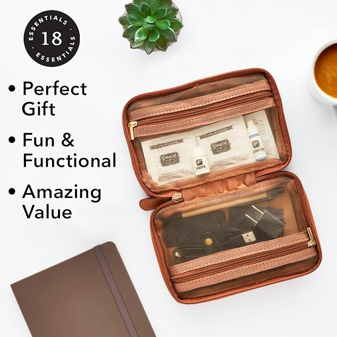 Pinch Provisions Work from Anywhere Kit, Includes 18 Essentials to Help You Stay on Task, Must-Have Essentials, Compact Multi-Functional Double-Pocket Vegan Leather Pouch-Velvo Beauty