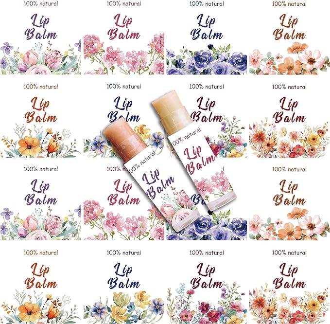 CRASPIRE 80Pcs 8 Styles Lip Balm Sticker Flower Self-Adhesive Homemade Lip Balm Labels Vintage Square DIY Plant Label Stickers for Lip Balm Containers Cosmetics Lipsticks-Velvo Beauty