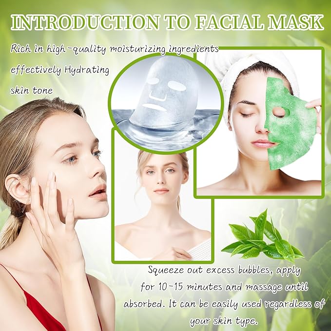10 Sheets Face Masks Skincare O2 Bubble Green Tea Face Mask, Cleaner Bubble Sheet Masks Foaming Purifying Facial Mask for Pores, Moisturizing Spa Face Masks Skin Care For All Skin Type-Velvo Beauty