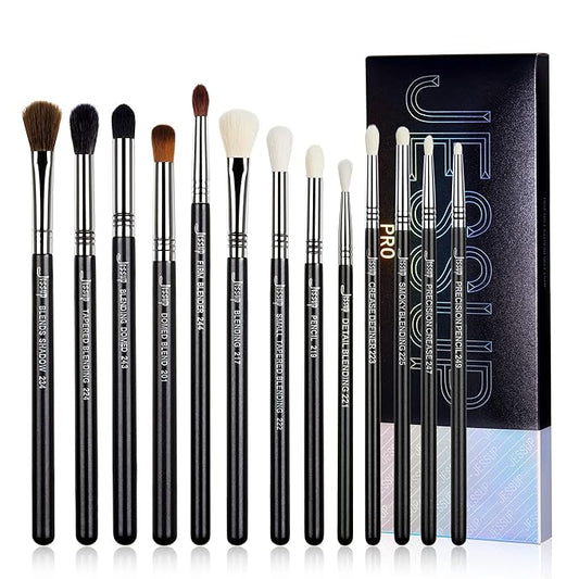 Jessup Eye Makeup Brushes Set Professional Blending Brush for Makeup Eyeshadow 13pcs Premium Synthetic Blender Brush Makeup Black T338-Velvo Beauty