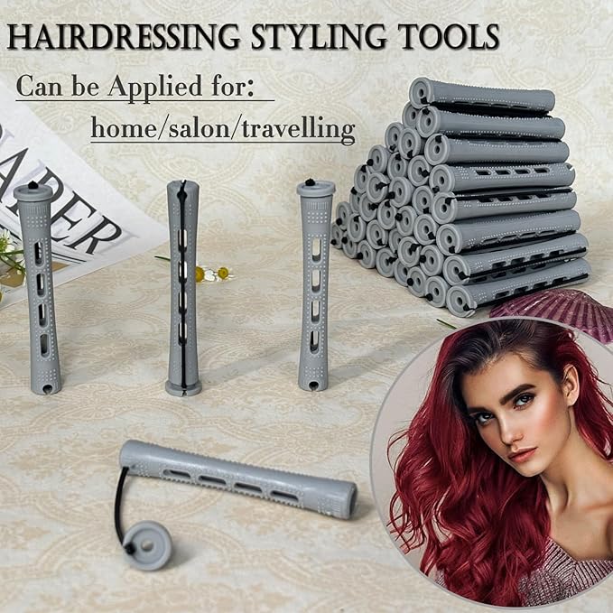 Perm Rods Set for Short Natural Hair 40pcs Gray Plastic Cold Wave Rods Hair Curling Rollers with Steel Pintail Comb Rat Tail DIY Hairdressing Tools（40pcs Gray）-Velvo Beauty