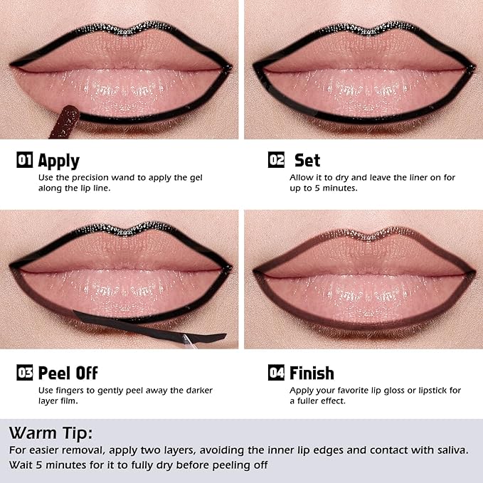 KIMUSE Peel Off Lip Liner Stain, Long Lasting Lip Tint Stain Peel Off, Waterproof, Transfer-Proof, Highly Pigmented Color Peel Off Lip Stain Liner, Matte Finish-Velvo Beauty