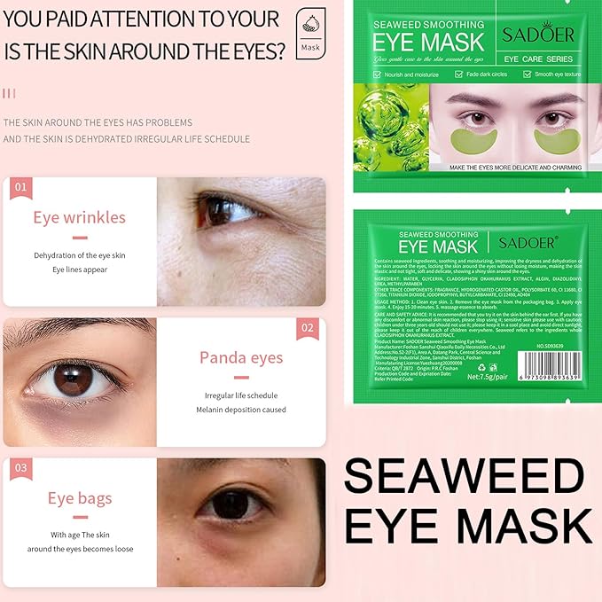 MEICOLY 30 Pads Lip and Eye Mask Sheet,Moisturizing Seaweed Eye Mask Crystal Anti-Aging Eye Patches Strawberry Lip Mask,Dark Circle Remover with Box,Lip and Eye Mask Set-Velvo Beauty