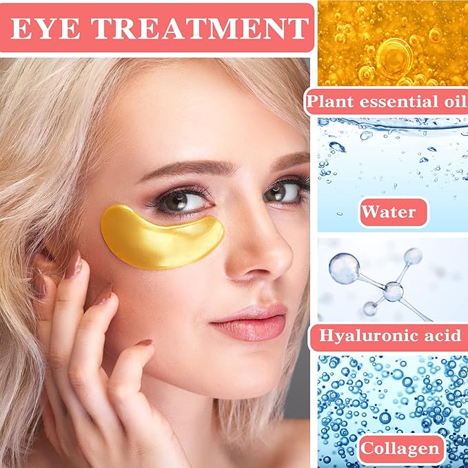 30 Pairs 24K Gold Under Eye Patches,Crystal Collagen Under Eye Mask,Puffy Eyes and Dark Circles Treatments,Moisturising&Hydrating Under Eye Patch Pads for Reducing Fine Lines Eye Bags(Gold)-Velvo Beauty