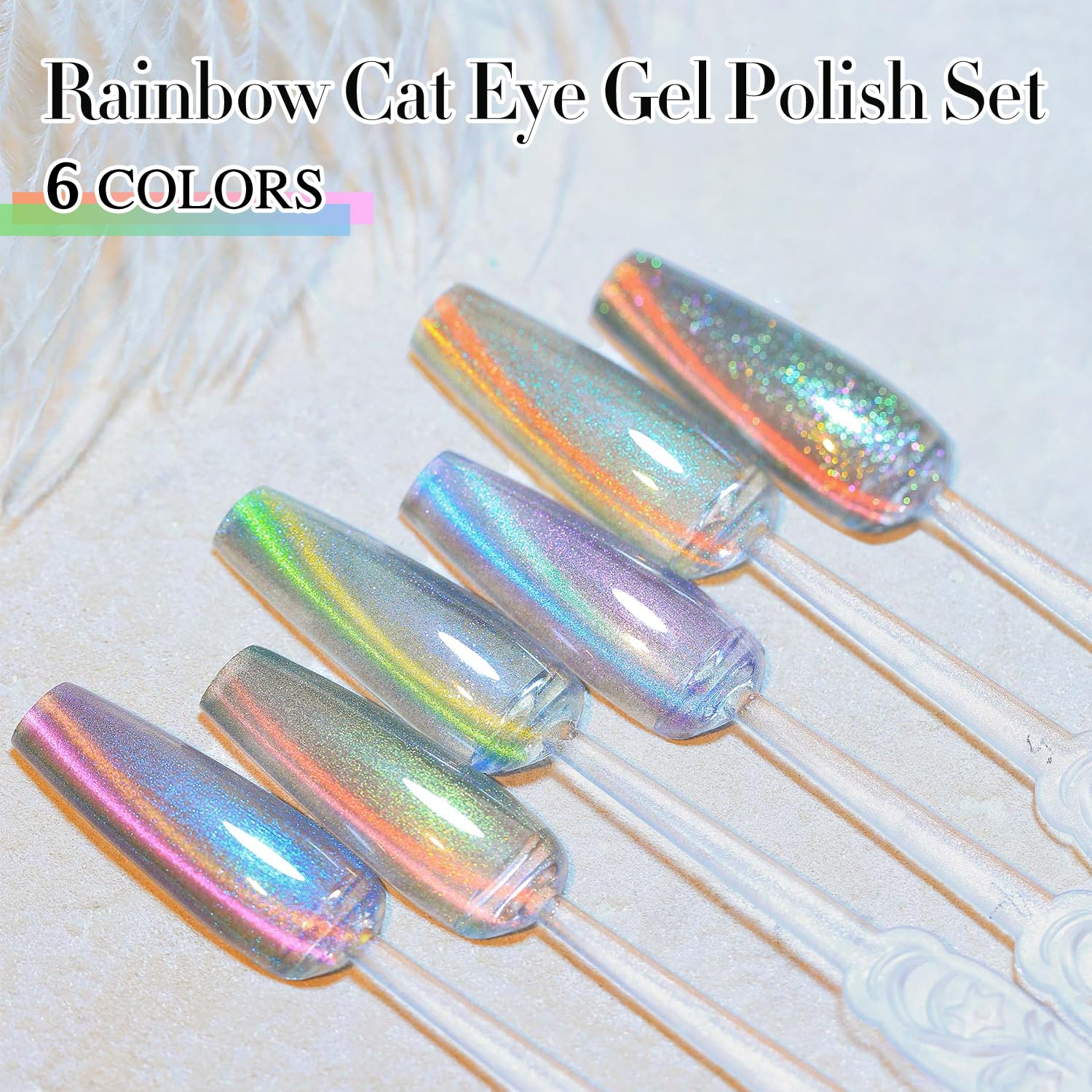 Double Rhythm 6 Colors Cat Eye Gel Polish Set Shimmer Glitter with Magnet Holographic Reflective Magnetic UV Nail Art Kit (6-Kit 29)-Velvo Beauty