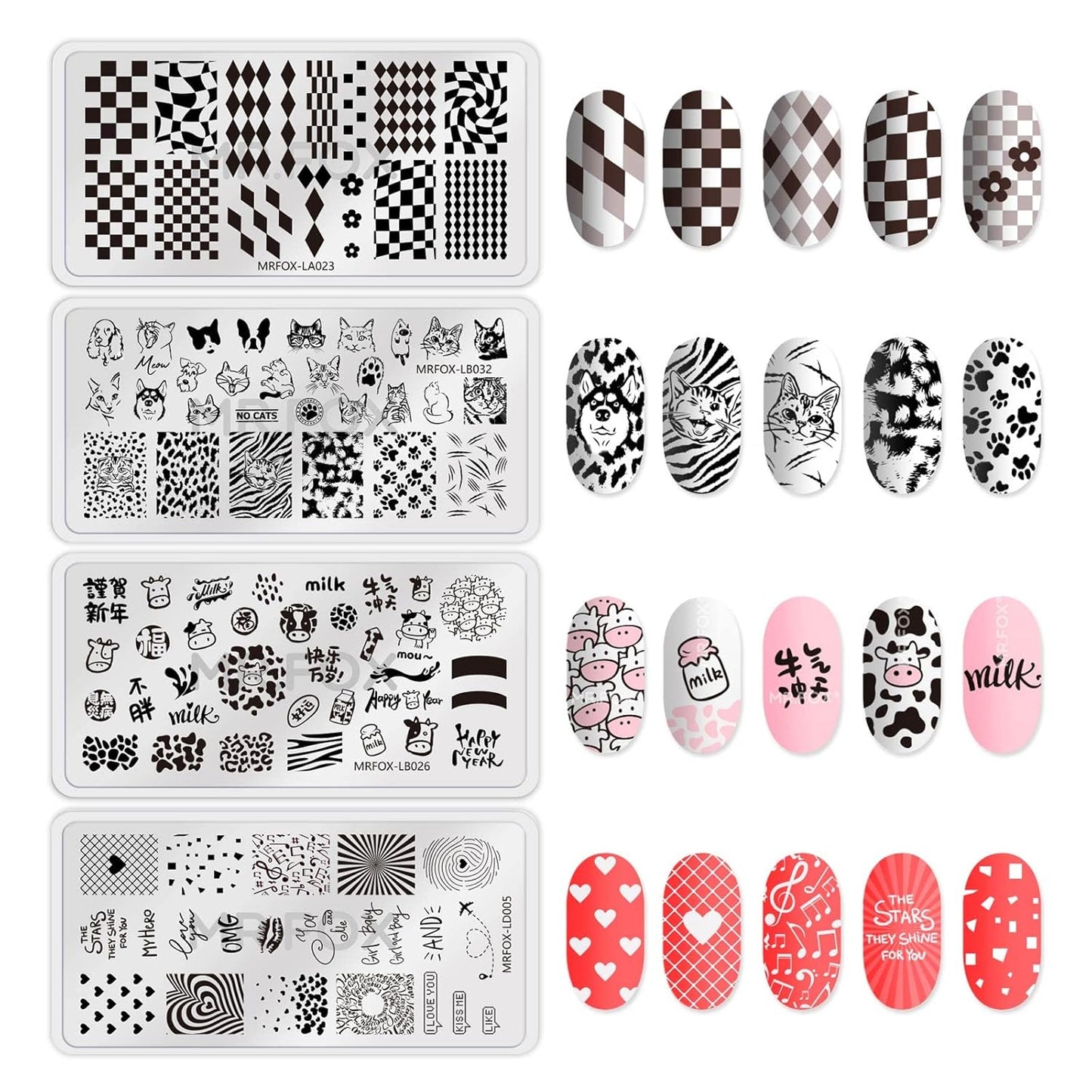 MR.FOX Nail Stamping Plate Set, 8Pcs Nail Art Stamp Kit Templates for Women with Plenty of Images-Velvo Beauty