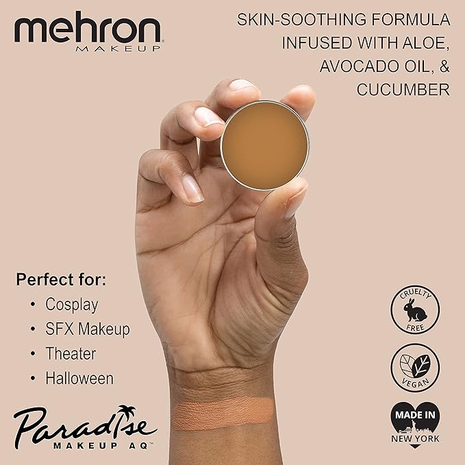 Mehron Makeup Paradise Makeup AQ Refill Size | Stage & Screen, Face & Body Painting, Beauty, Cosplay, Halloween | Water Activated Face Paint, Body Paint, Cosplay Makeup .25 oz (7 ml) (LIGHT BROWN)-Velvo Beauty