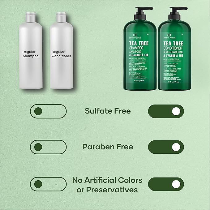 Botanic Hearth Tea Tree Shampoo And Conditioner Set | With 100% Pure Tea Tree Oil, For Itchy And Dry Scalp, Sulfate/Paraben Free | For Men And Women | 16 Fl Oz Each-Velvo Beauty
