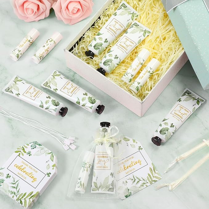 25 Set Wedding Lip Balms and Hand Cream Gift Set Include 25 Moisturizing Hand Care Cream 25 Lip Balms with Thank You Cards and Bags Bridesmaid Gift Set for Bridal Shower Wedding(Greenery)-Velvo Beauty