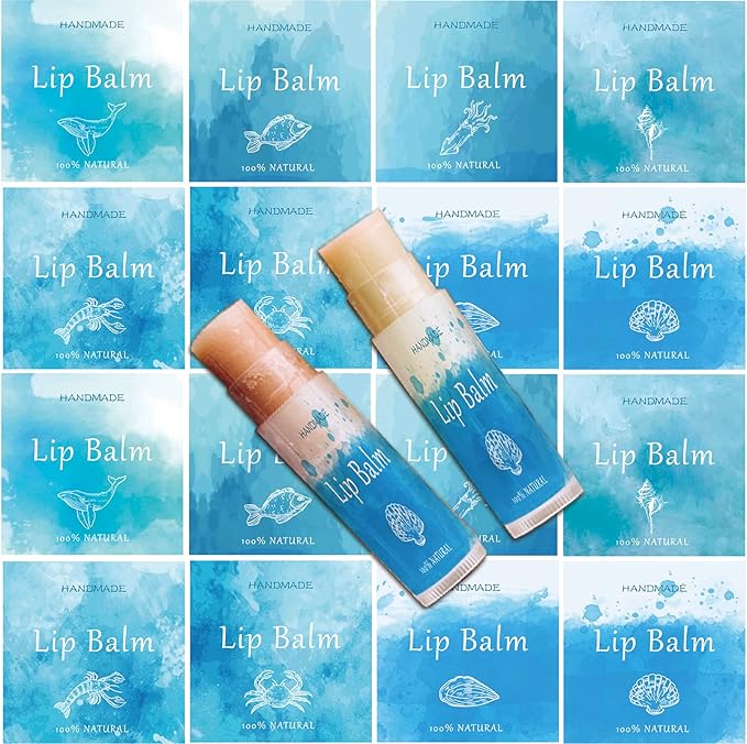 CRASPIRE Lip Balm Labels 80pcs Homemade Lip Balm Labels 2” Clear Lip Balm Labels for Tubes Printable Waterproof Lip Balm Stickers Labels for Lip Balm Handcream Candle Container（Marine Life-Blue）-Velvo Beauty