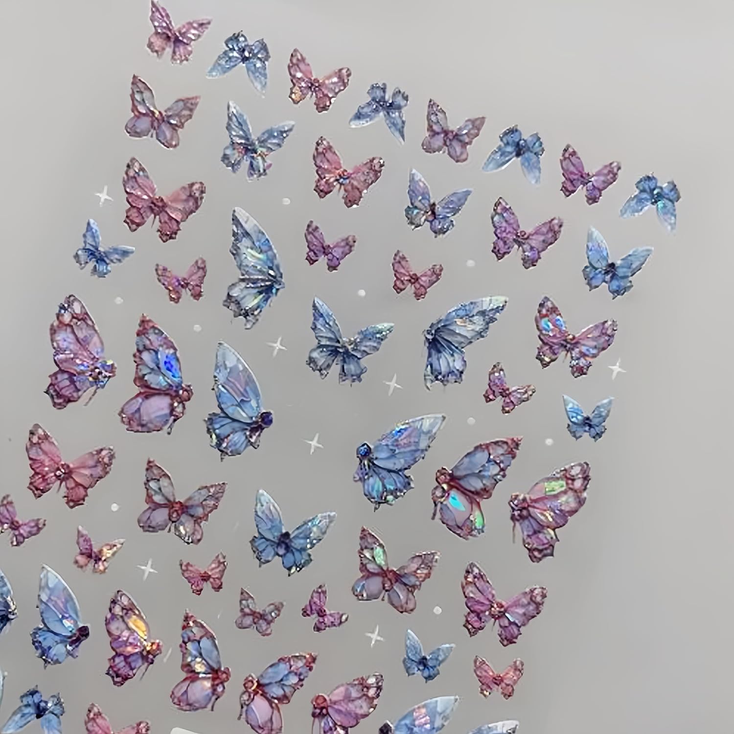 2 Sheets Butterfly Nail Art Stickers 5D Embossed Self-Adhesive Pink Aurora Sparkling Butterfly Nail Decals Designs for Women Girls DIY Nail Decoration-Velvo Beauty