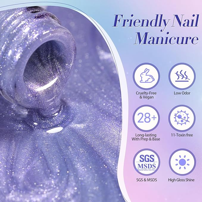 Born Pretty Auroras Cat Magnetic Eye Gel Nail Polish Set Shimmer Glitter with Magnet 9D Holographic Reflective Magnetic Nail Polish Kit Auroras Mermaid Green Blue Purple Pink Purple 6 Colors-Velvo Beauty