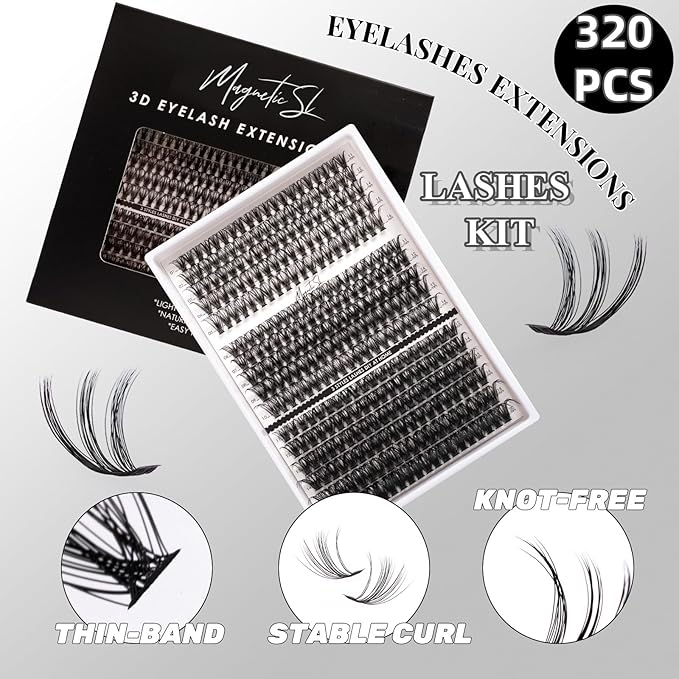 DIY Lash Extensions Kit 320pcs Individual Lashes Clusters 40D 50D 100D D Curl Eyelash Extension Kit with Applicator and Lash Bond&Seal, Lash Remover For False Eyelash Mix 11-20mm (40D+50D+100D KIT)-Velvo Beauty