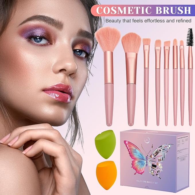 All in One Makeup Kit, Make Up Gift Set for Women, Makeup Kit for Women Full Kit, Includes Foundation Face Primer Eyeshadow Concealer Liquid Blush Lipgloss Eyeliner Mascara Cosmetic Brushes Set-Velvo Beauty