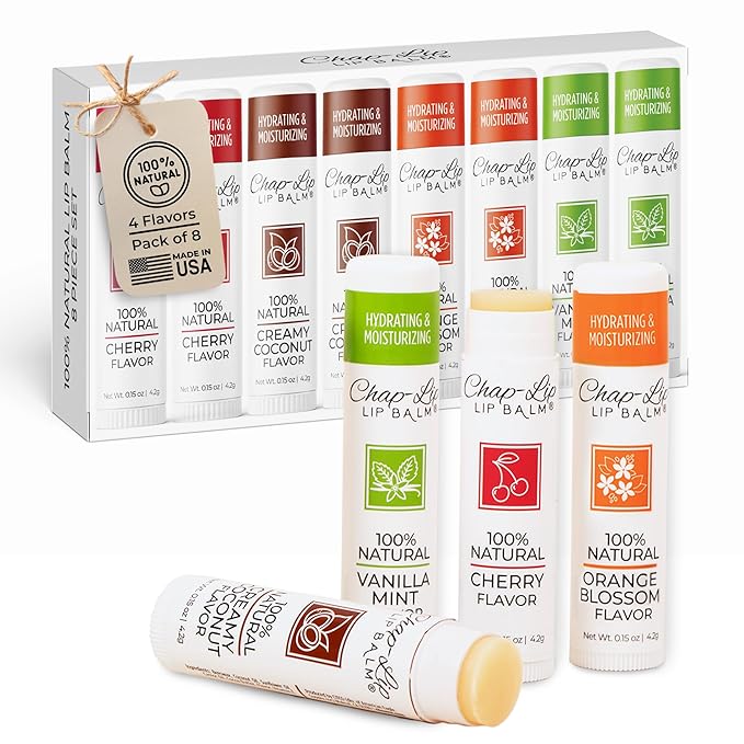 100% Natural Lip Balm Set - Hydrating and Moisturizing Beeswax Natural 4 Flavor Assortment - Lip Moisturizer for Dry Lips - Cocoa Butter - Petroleum Free Pack of 8-Velvo Beauty