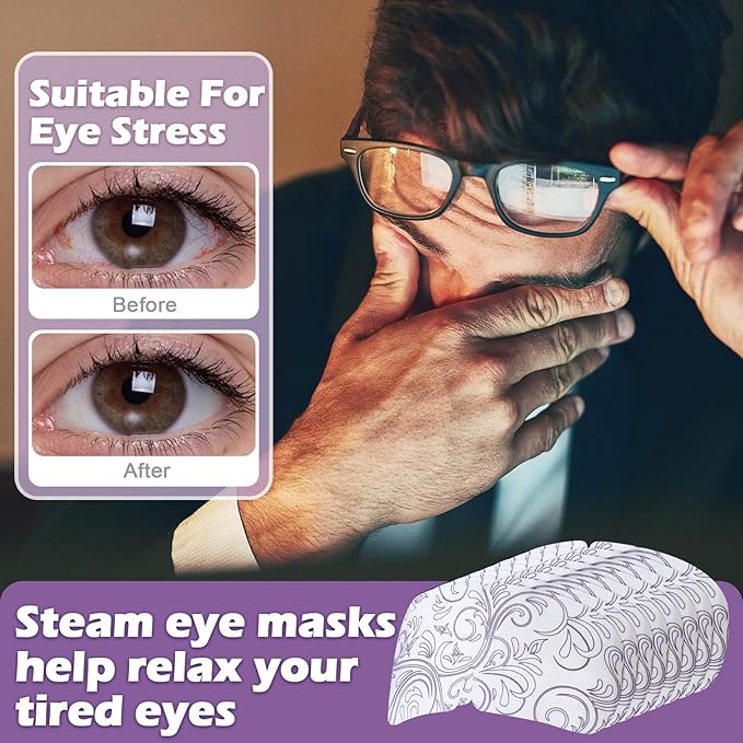 50 Packs Steam Eye Mask for Dry Eyes Spa Warm Sleep Eye Mask Self Heating Disposable Eye Masks for Home Office Travel Eyestrain Relieve (Lavender Scent)-Velvo Beauty
