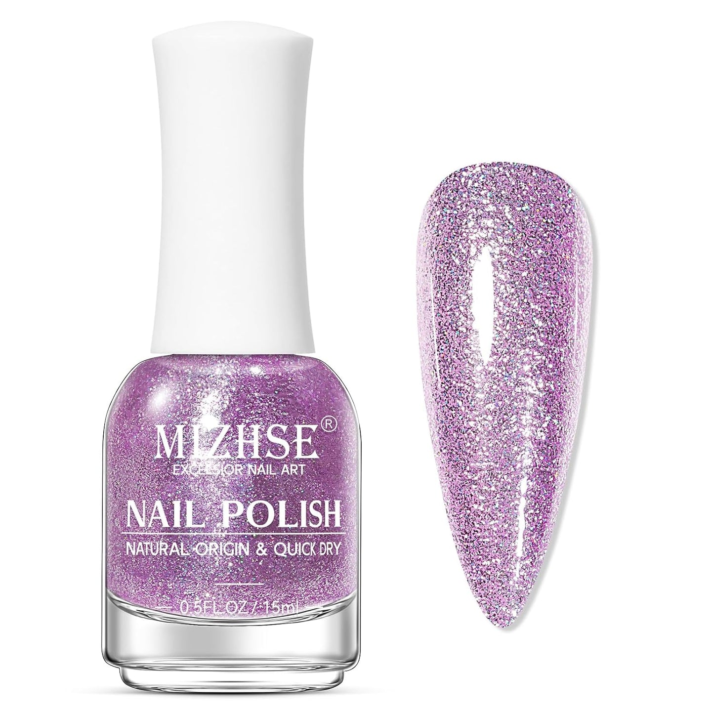 MIZHSE Quick Dry Glitter Purple Nail Polish, Shimmery Nail Polish Air Drying Fast, 15ml High Glossy Sparkly Shiny Nail Art Salon Manicure Home-Velvo Beauty