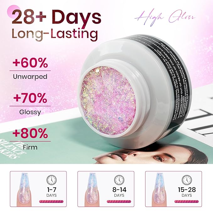 MIZHSE 2PCS Solid Builder Gel for Nails: 30g/1oz Clear & Pink Glitter Hard Gels for Nails 3D Gel with Dual Forms 3D Silicone Mold Soak off U V Builder Gels for Nail Art Manicure Home DIY-Velvo Beauty