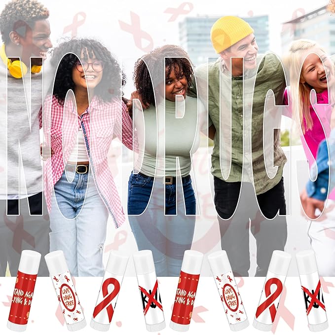 Fumete 50 Pcs Red Awareness Ribbon Lip Balm Bulks Red Ribbon Week Support Gift Red Ribbon Week Supplies Mental Health Awareness Items for Unisex Adults Volunteer Fundraising Charity Activity-Velvo Beauty