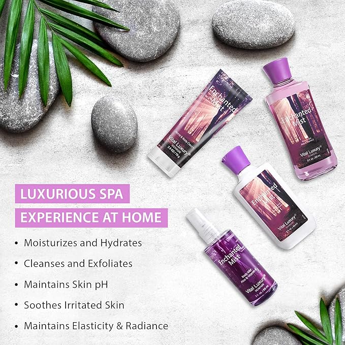 Bath & Body Kit, 3 Fl Oz, Ideal Skincare Gift Home Spa Set, Includes Body Lotion, Shower Gel, Body Cream, and Fragrance Mist,Birthday Mother's Valentine's Day Gifts(Enchanted Mist)-Velvo Beauty