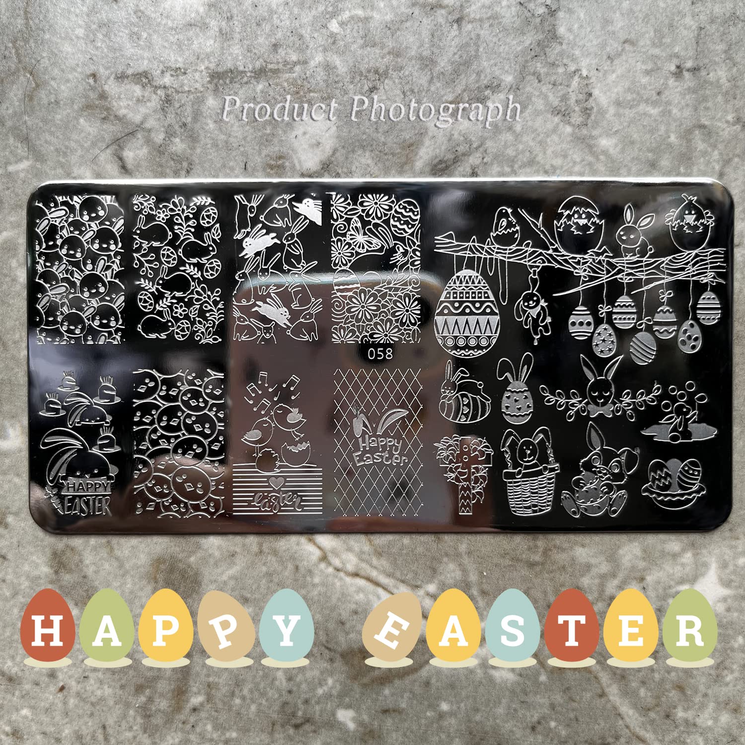 Easter Nail Stamping Plates Cute Bunny Nail Stamping Plate Chick Easter Eggs Designs Nail Art Stamping Template Easter Rabbit Manicure Decorations Supplies 1Pcs-Velvo Beauty