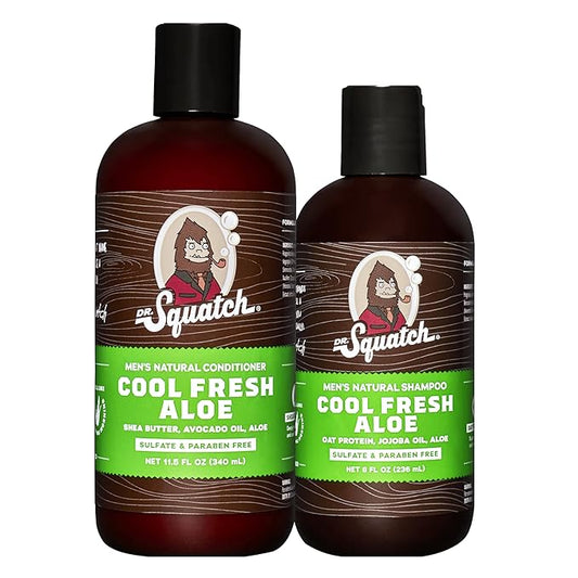 Dr. Squatch Natural Hair Bundle for Men - Healthy, Full Looking Hair - Cool Fresh Aloe Shampoo (8 fl oz), Cool Fresh Aloe Conditioner (11.5 fl oz)-Velvo Beauty