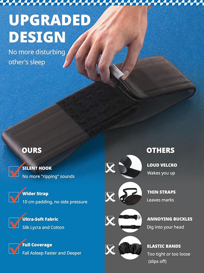 Sleep Mask, Eye Mask for Sleeping, Upgrade Ultra-Soft Blackout Eye Cover for Women Men, Wider Adjustable Strap for Side Sleeper, Travel, Nap, Yoga, Relief Eye, Black-Velvo Beauty