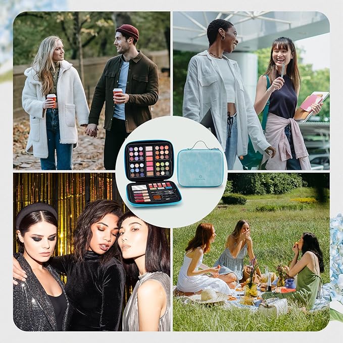 Color Nymph Makeup Palettes Makeup kits for Girls Any Ages, Teens Makeup Pallet for Beginner with Reusable Handbag, Eyeshadow Palette with Blushes Bronzer Highlighter Lipgloss Lip Oil Brushes Mirror-Velvo Beauty