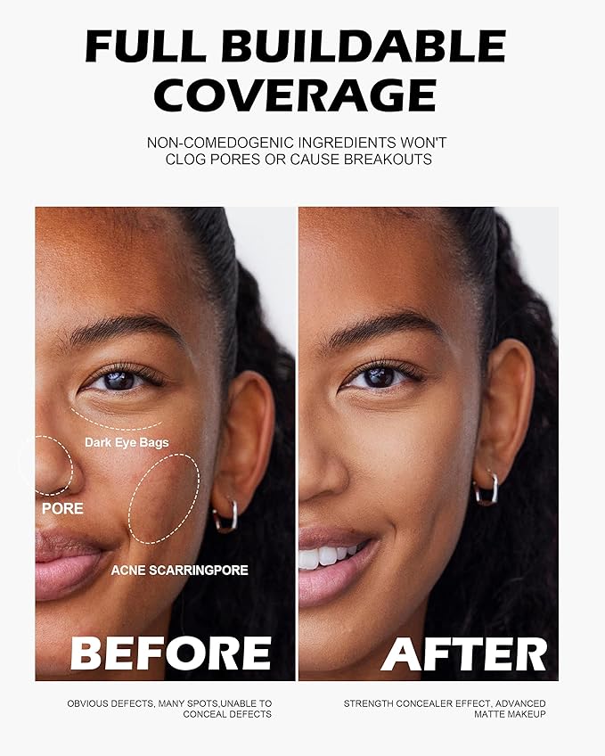 Soft Focus Liquid Concealer Foundation, Moisturizing High Coverage Liquid Foundation, Waterproof Long Lasting 24 HR Oil Control Foundation, Matte Lightweight Liquid Concealer for Women, 01-Velvo Beauty