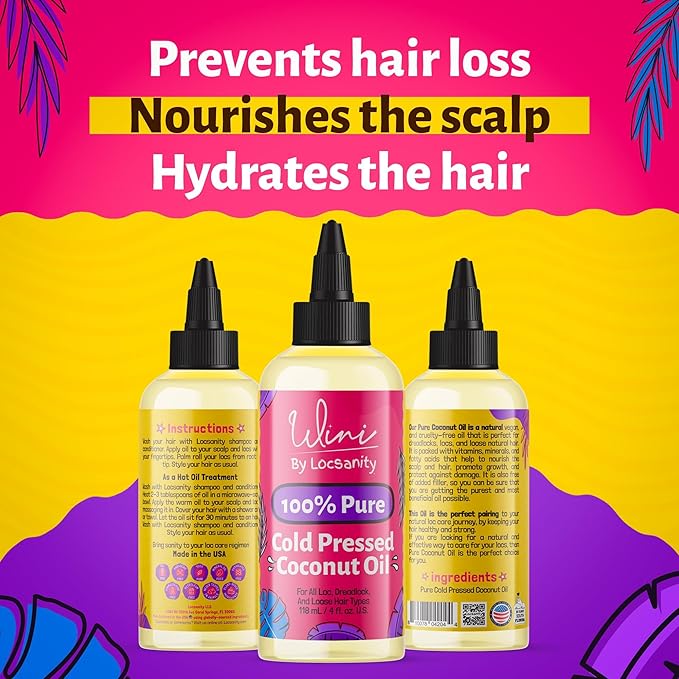 Locsanity Wini Pure 100% Cold Pressed Coconut Oil For Hair and Skin, 4 Fl Oz-Velvo Beauty