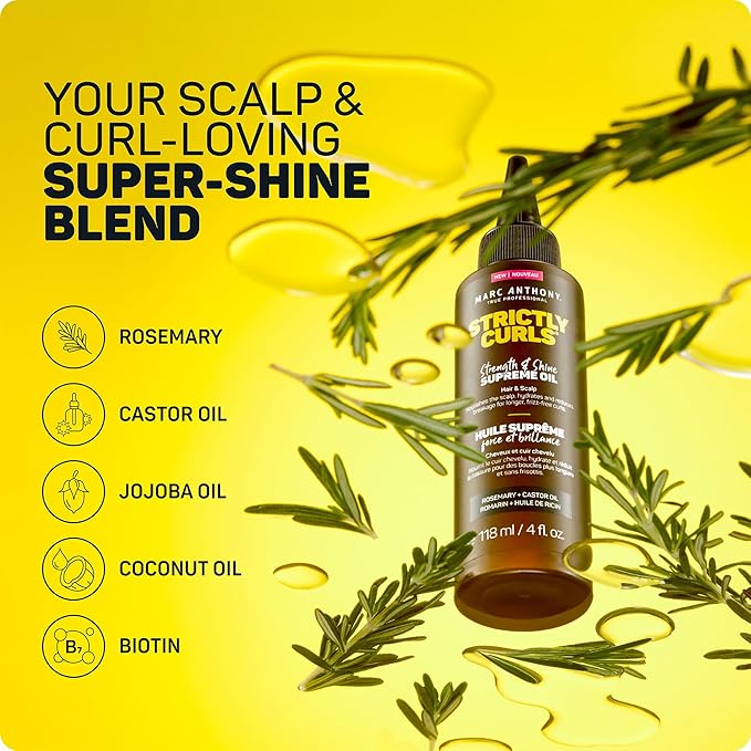 Marc Anthony Nourishing Scalp & Hair Supreme Oil, Strictly Curls - Adds Shine, Reduces Frizz and Breakage - For Curly Hair - Rosemary, Castor Oil - 4 fl oz-Velvo Beauty