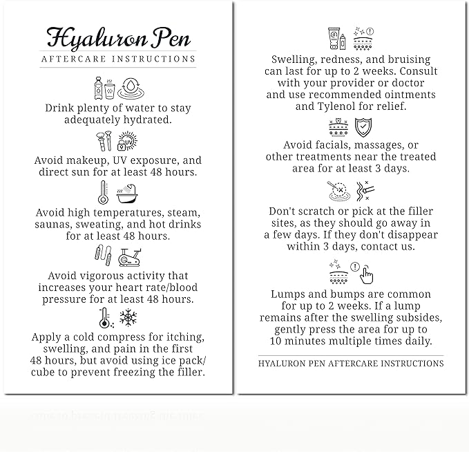 100 Pack - Premium Hyaluron Pen Lip Filler Aftercare Instructions Card 2 x 3.5" Accessories Supplies Kit Care - HP07A100_N-Velvo Beauty