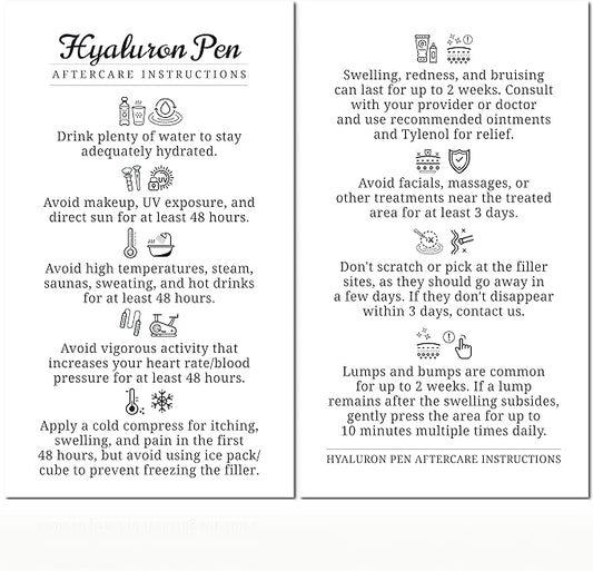 100 Pack - Premium Hyaluron Pen Lip Filler Aftercare Instructions Card 2 x 3.5" Accessories Supplies Kit Care - HP07A100_N-Velvo Beauty