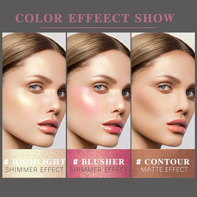 3Pcs Contour Highlighter Cream Blush Stick for Cheeks Eyes Lips Lightweight Dewy Finish Blush Stick Waterproof Long Lasting Contour Stick Trio Wand Face Makeup Set for Girls and Women (1+3+4)-Velvo Beauty