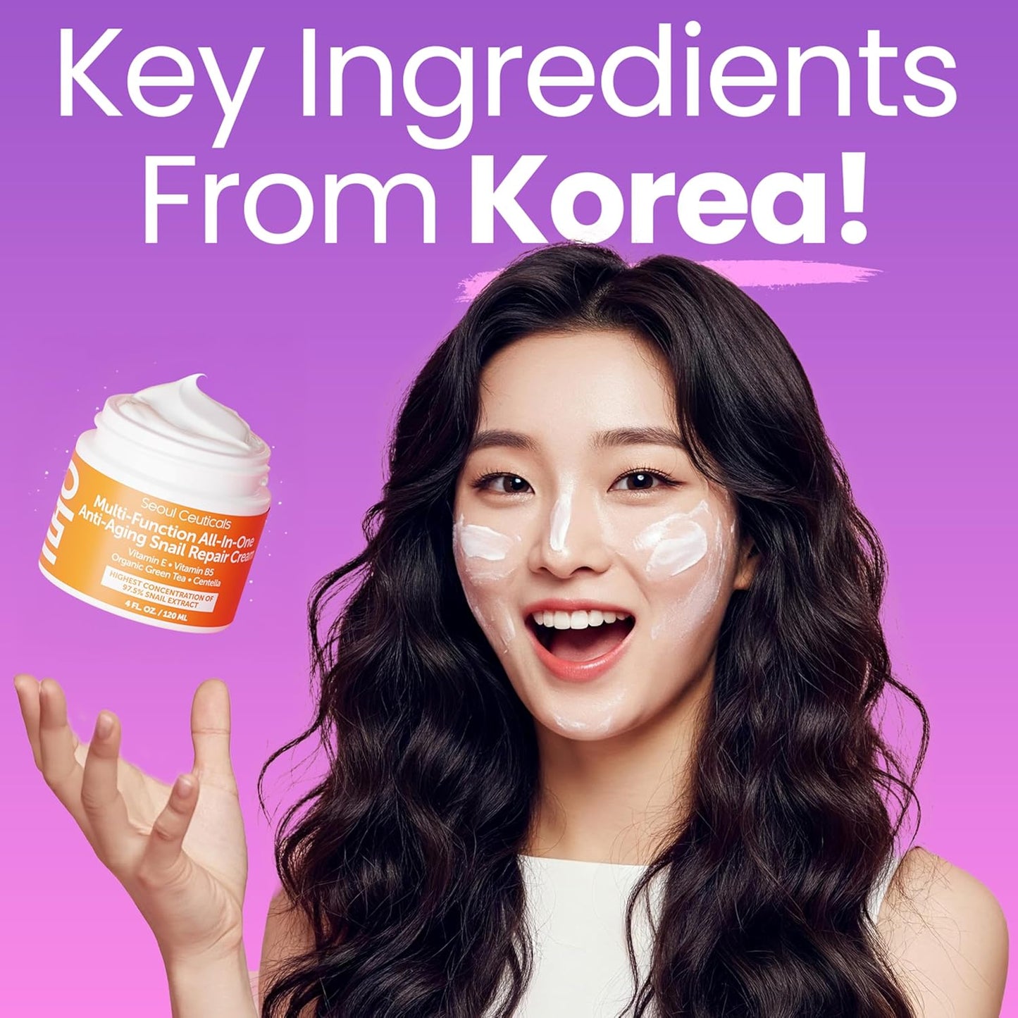 SeoulCeuticals Large 4oz 97.5% Snail Mucin Moisturizer Cream Korean Skin Care - K Beauty Skincare Day & Night Snail Repair Cream Filtrate Cruelty Free-Velvo Beauty