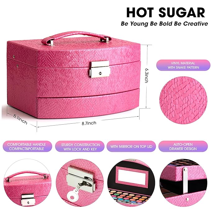 Hot Sugar Girls Makeup Kit for Birthday Gift, All in One Beginner Makeup Kit for Women Full Kit, Christmas Makeup Set for Teens 10 12 13 16 Includes Real Cosmetics and Makeup Tools (Red)-Velvo Beauty