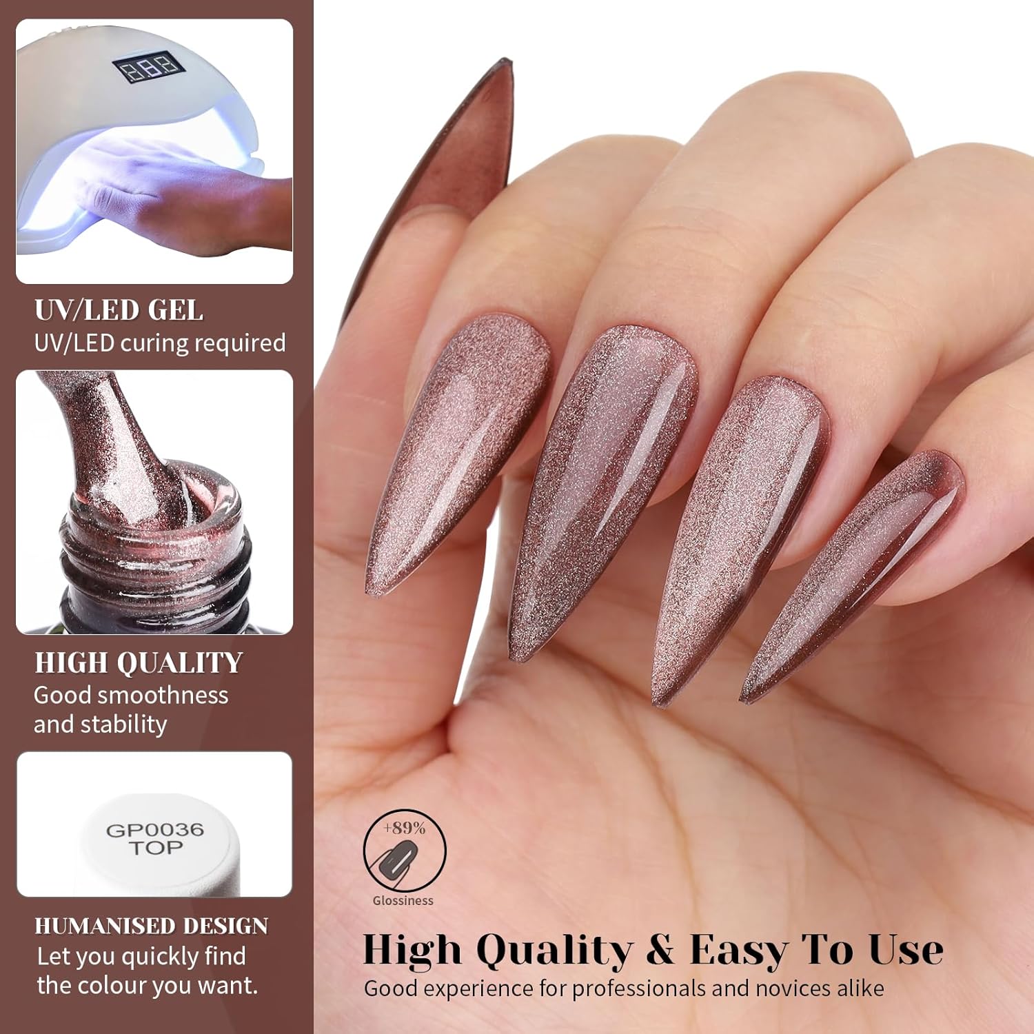 Cat Eye Gel Nail Polish, Crystal Galaxy Holographic Brown Cateye Gel Polish with Magnet, Silver Shimmer Glitter Velvet Soak Off UV LED Home Diy Manicure Fall Winter Colors GP0101-Velvo Beauty